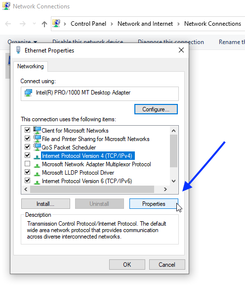 Editing IPv4 settings in Windows